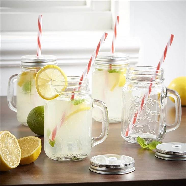 16 OZ Glass Mason Jar With Straw