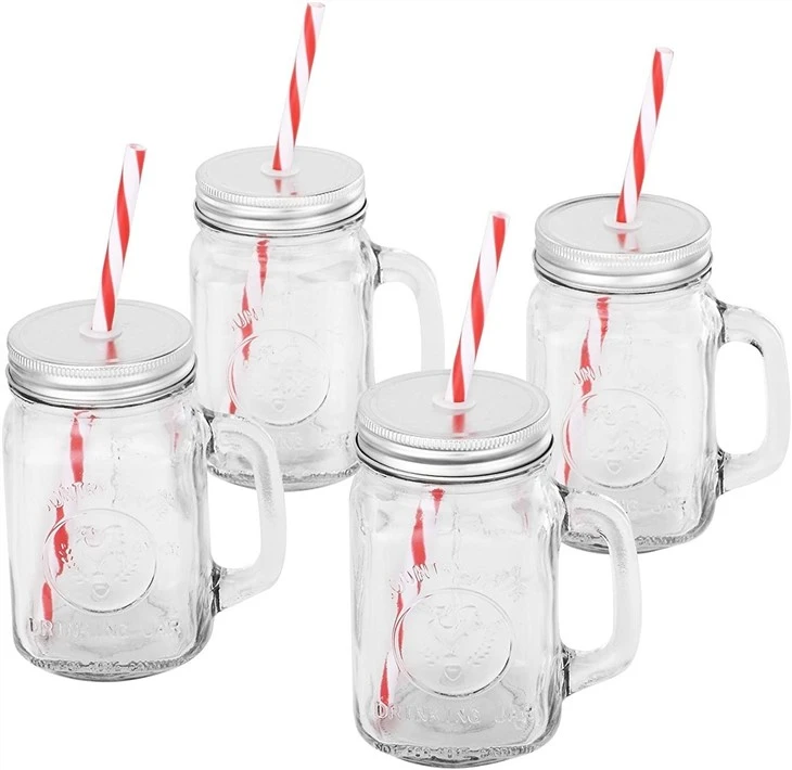 16 OZ Glass Mason Jar With Straw