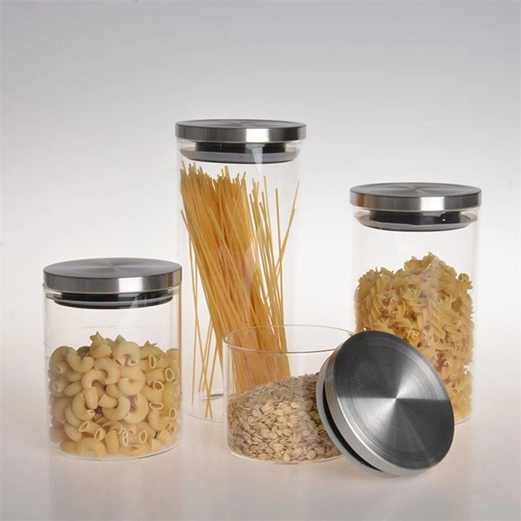 Clear Bottle Storage Jar For Food With Silver Metal Lid