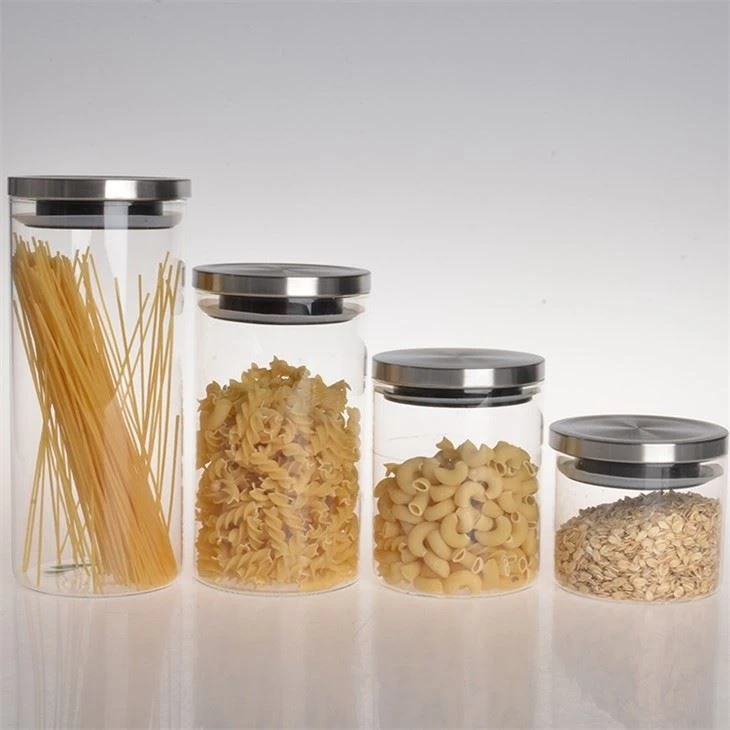 Clear Bottle Storage Jar For Food With Silver Metal Lid