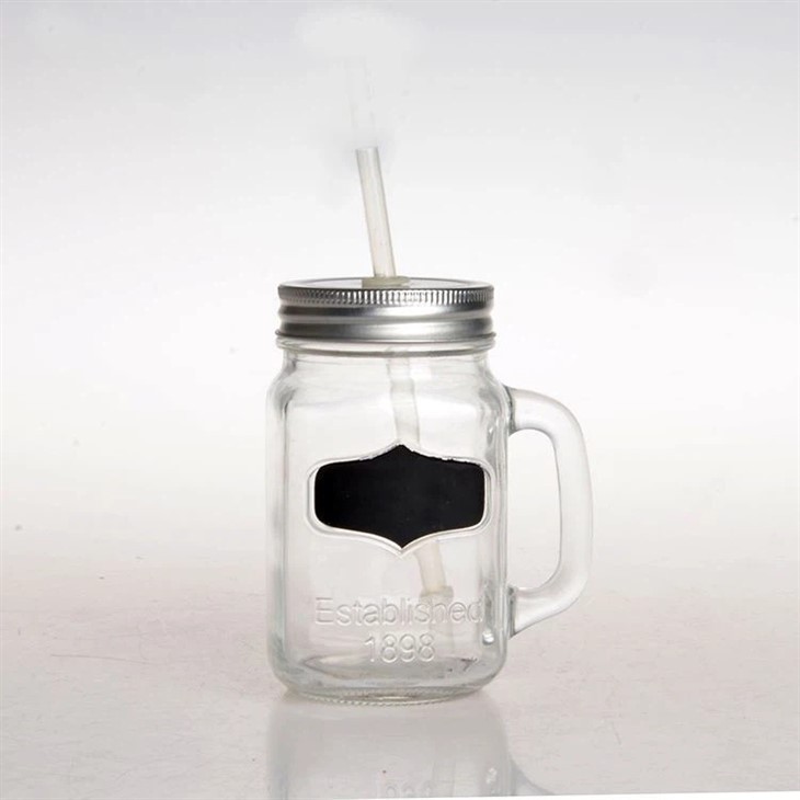 Mason Jar Dengan Pemegang Dan Tudung Dan Jerami