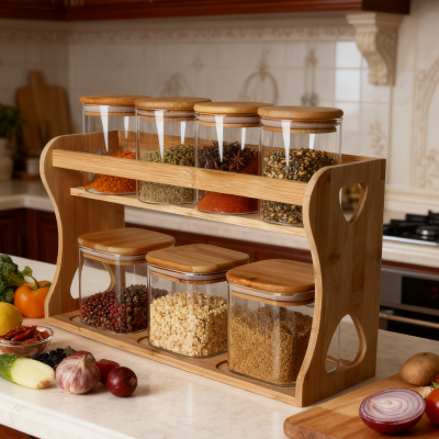 Balang Penyimpanan Kaca Dengan Tapak Kayu