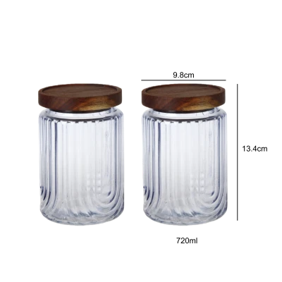 U-Groove Textured Glass Storage Jar With Acacia Wood Lid suppliers